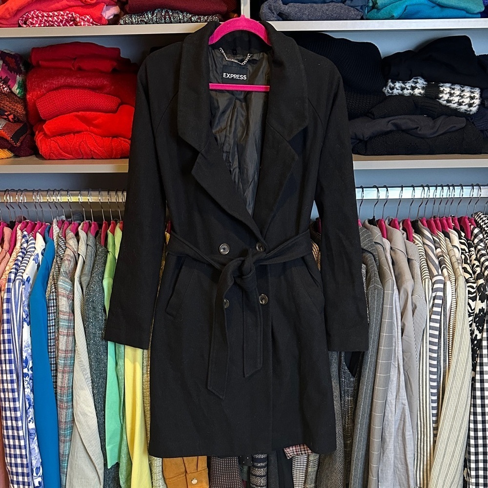 Express black 2 pocket belted double breasted coat size S